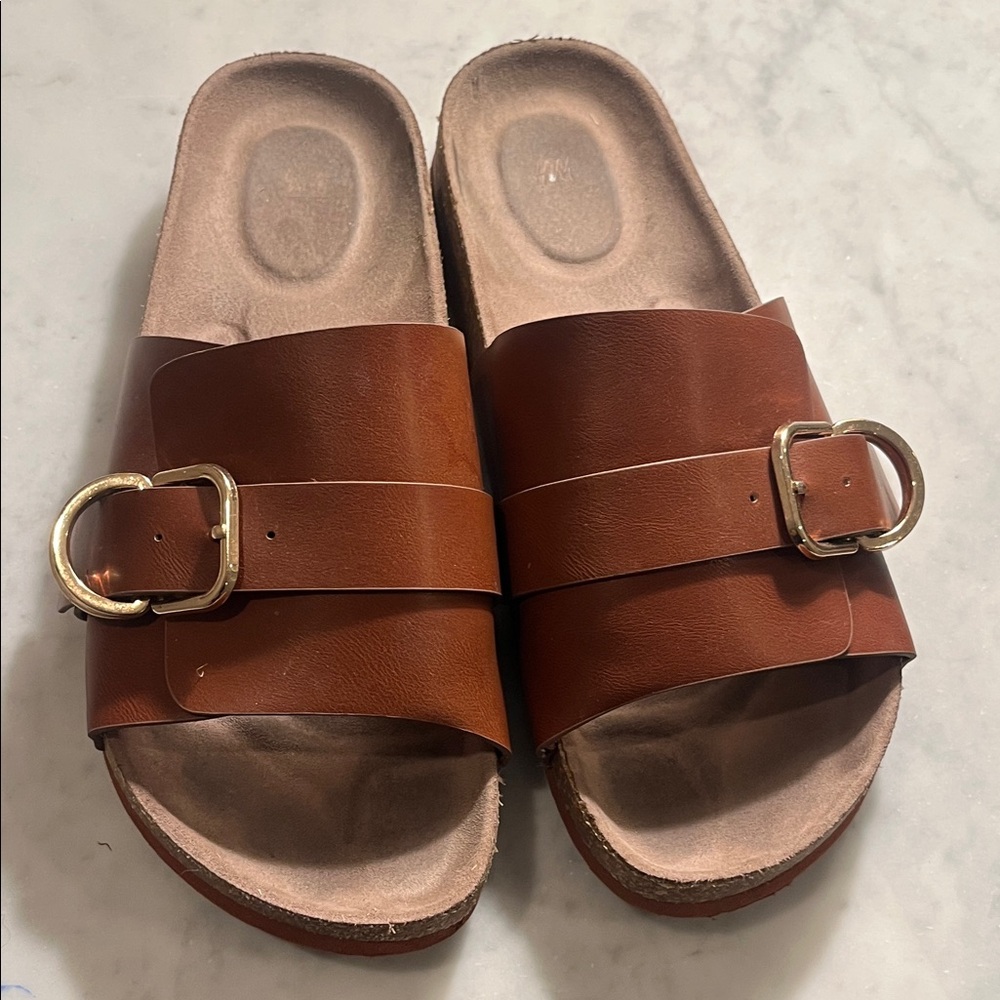 H&M Brown Sandals with Gold Buckle